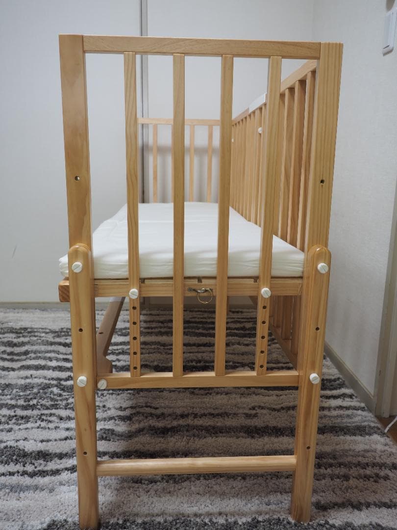 そいねーる３ ナチュラル　高さ調整可能 木製ベビーベッド マットレス付き