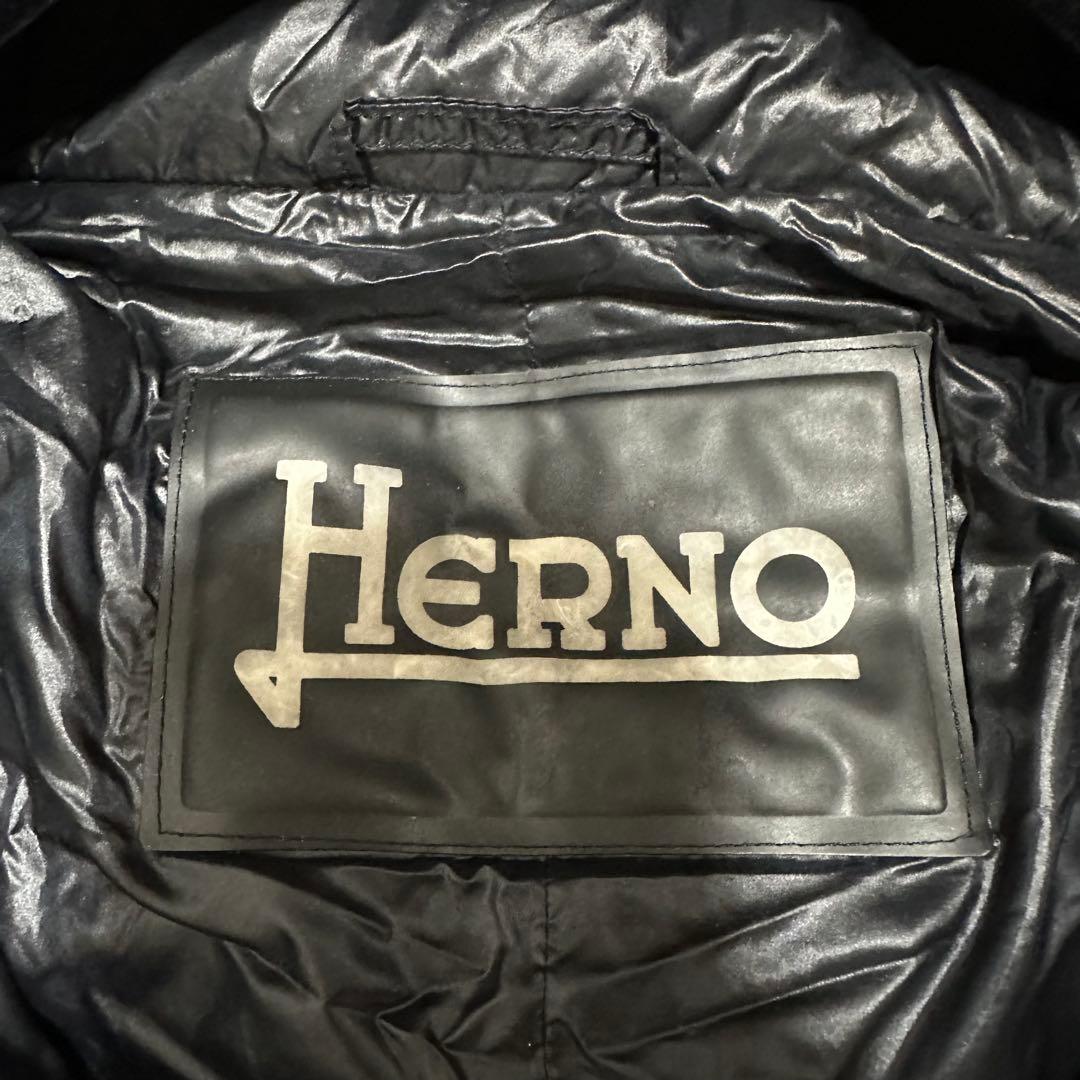 HERNO ダウンコート　ヘルノ　ブラック　タヌキファー　Aライン　ロング丈