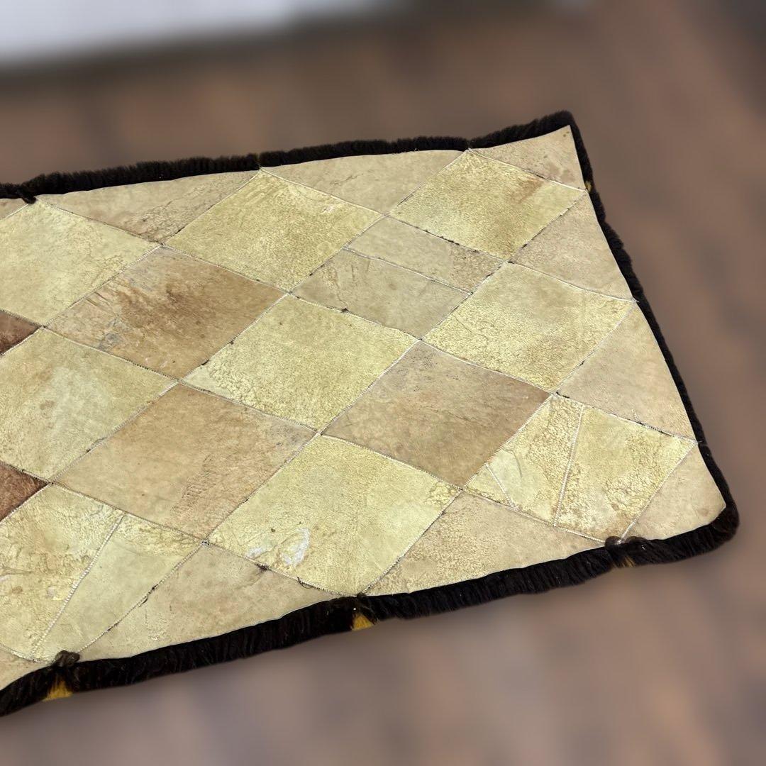 A2 昭和レトロ ダイヤ柄 羊毛皮 ムートンラグ 敷物 シートカバーパッチワーク