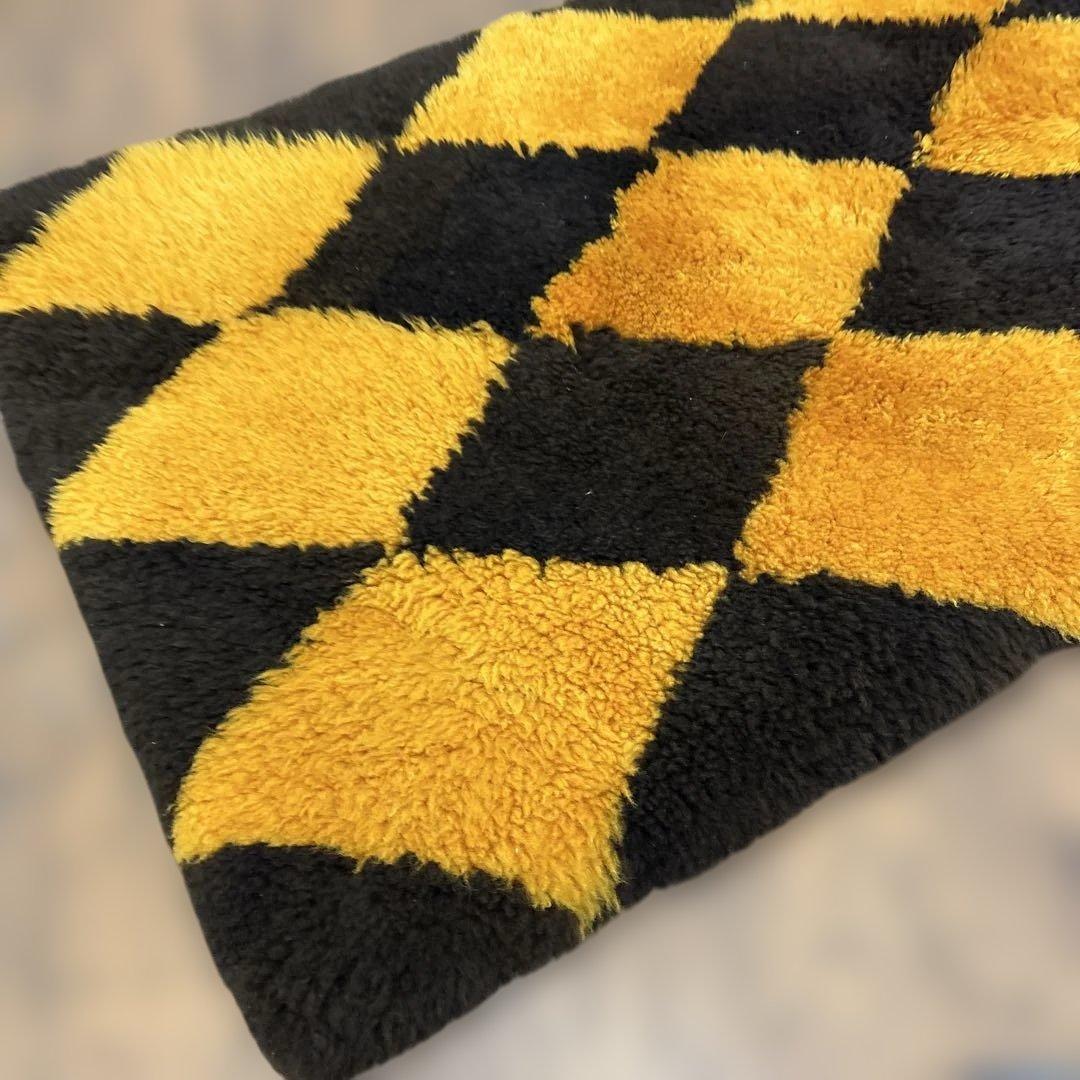 A2 昭和レトロ ダイヤ柄 羊毛皮 ムートンラグ 敷物 シートカバーパッチワーク