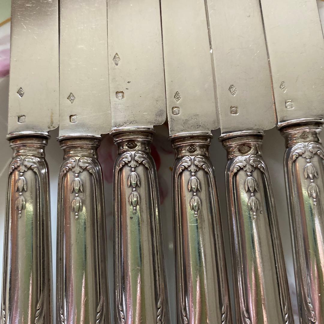 【フランス／クリストフル】純銀／デザートナイフ 6本セット