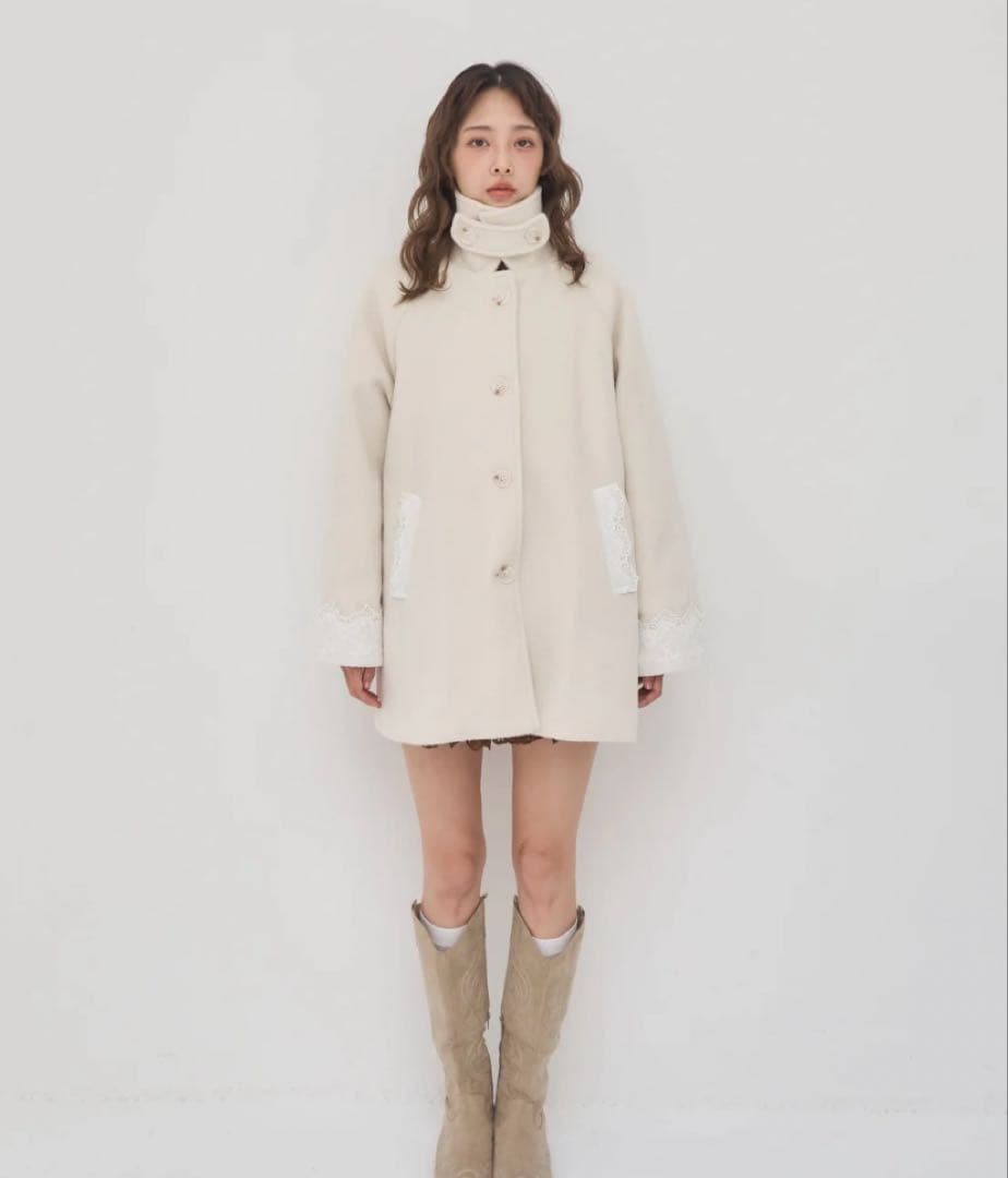 ジャケット・アウター muguet romantic milky midi coat (ivory)