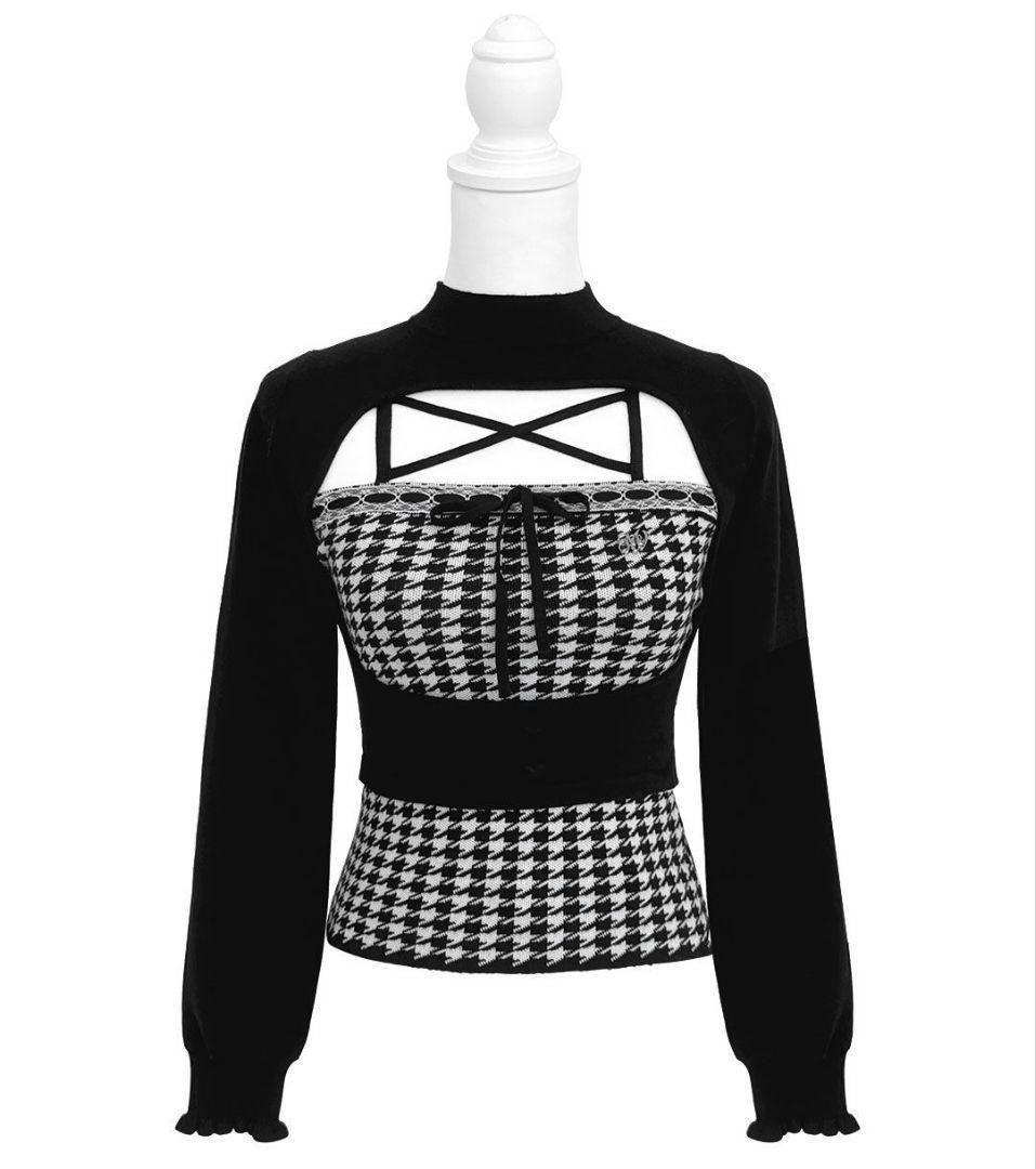 専用　2着　ハニーミュウ　千鳥柄ハイネックアンサンブルトップス　量産型　地雷系