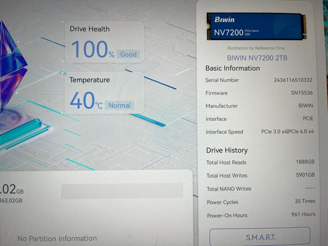内蔵型SSD Biwin NV7200 2TB PCIe Gen4 SSD