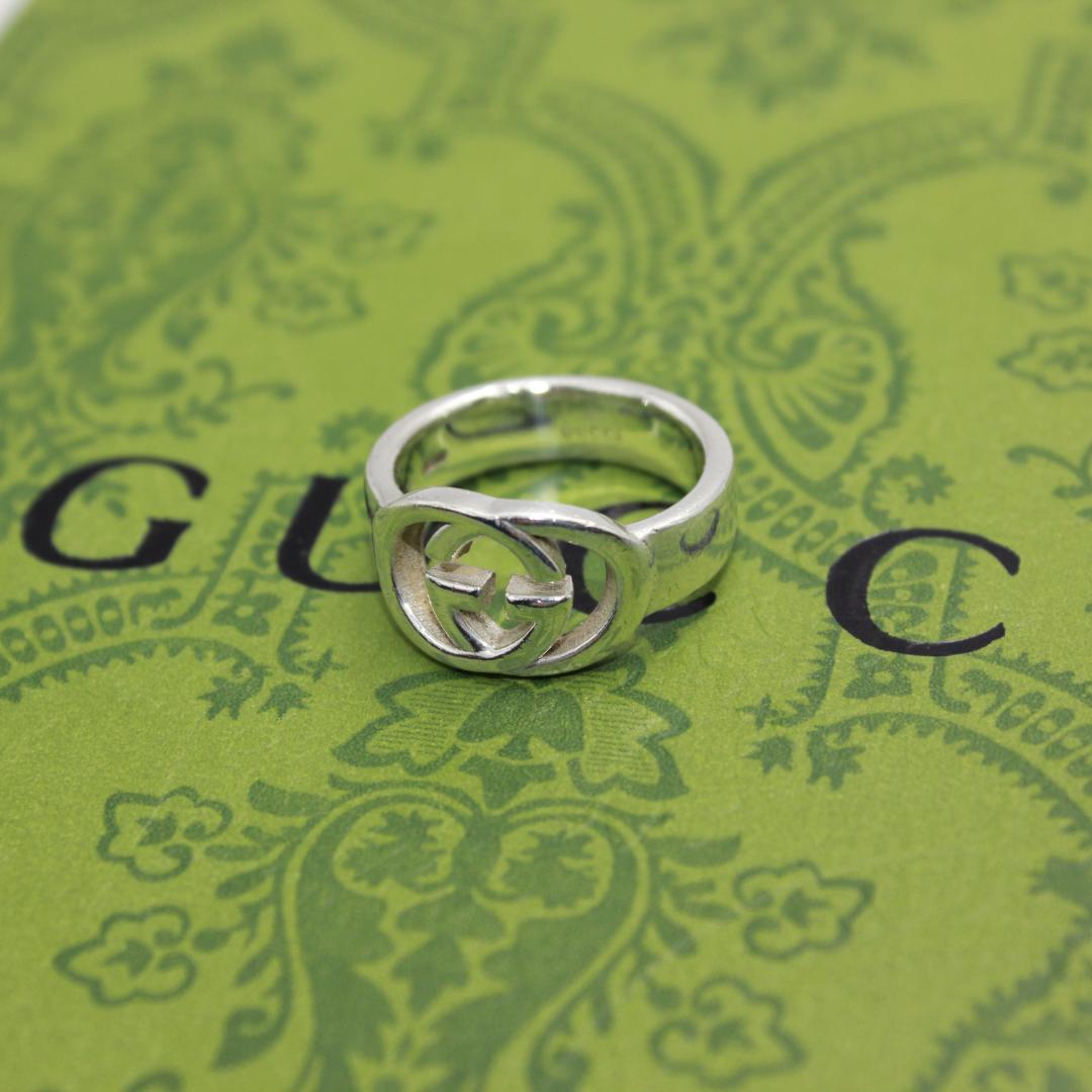 美品 GUCCI グッチ インターロッキング シルバー リング 指輪 13号