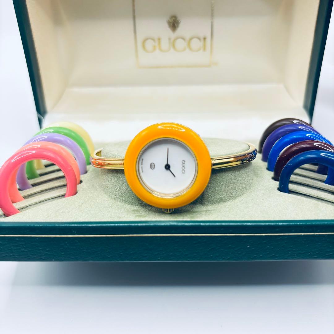 動作品 グッチ チェンジベゼル 11/12 クォーツ ベゼル17個 レア 希少