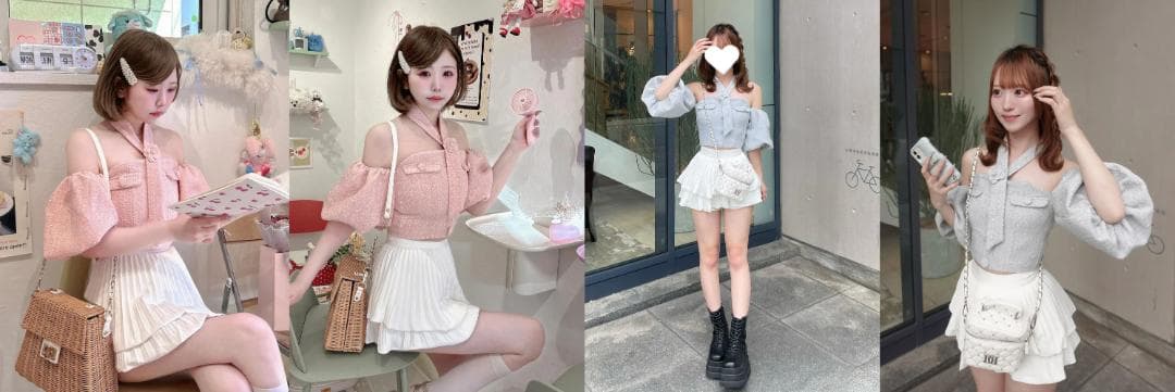 ダーリッチ darich ホルターネックオフショルツイードトップス ホワイト