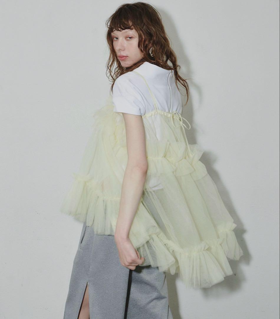 チュールボリュームフリルキャミソールチュニック　J1U