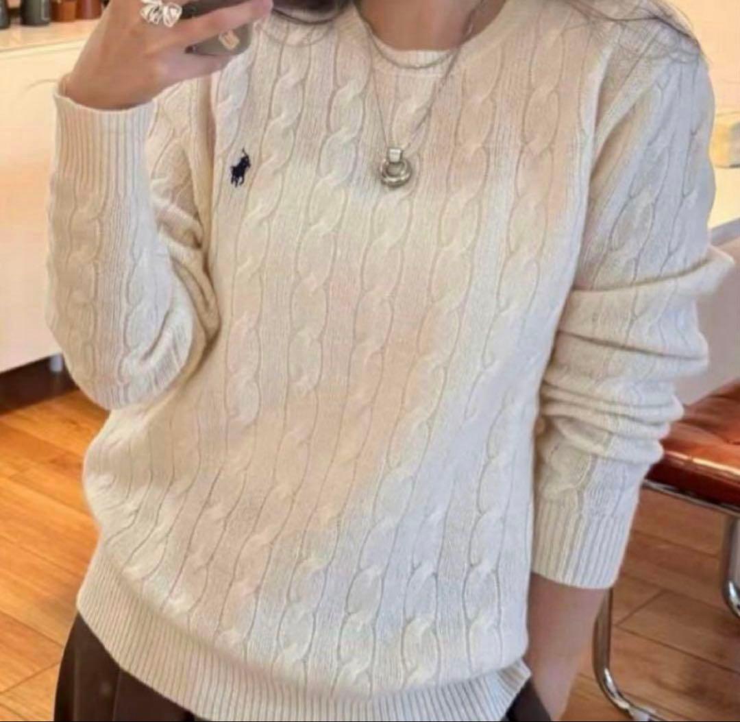 ポロラルフローレンカシミヤ混ケーブルニット　アイボリー