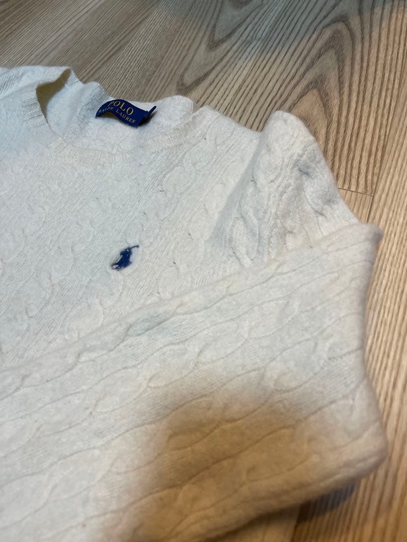 ポロラルフローレンカシミヤ混ケーブルニット　アイボリー