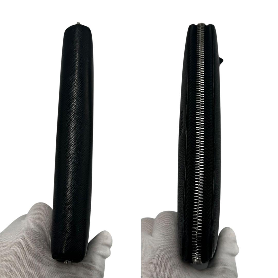 【美品】箱付き プラダ ラウンドファスナー サフィアーノレザー 長財布 ネイビー