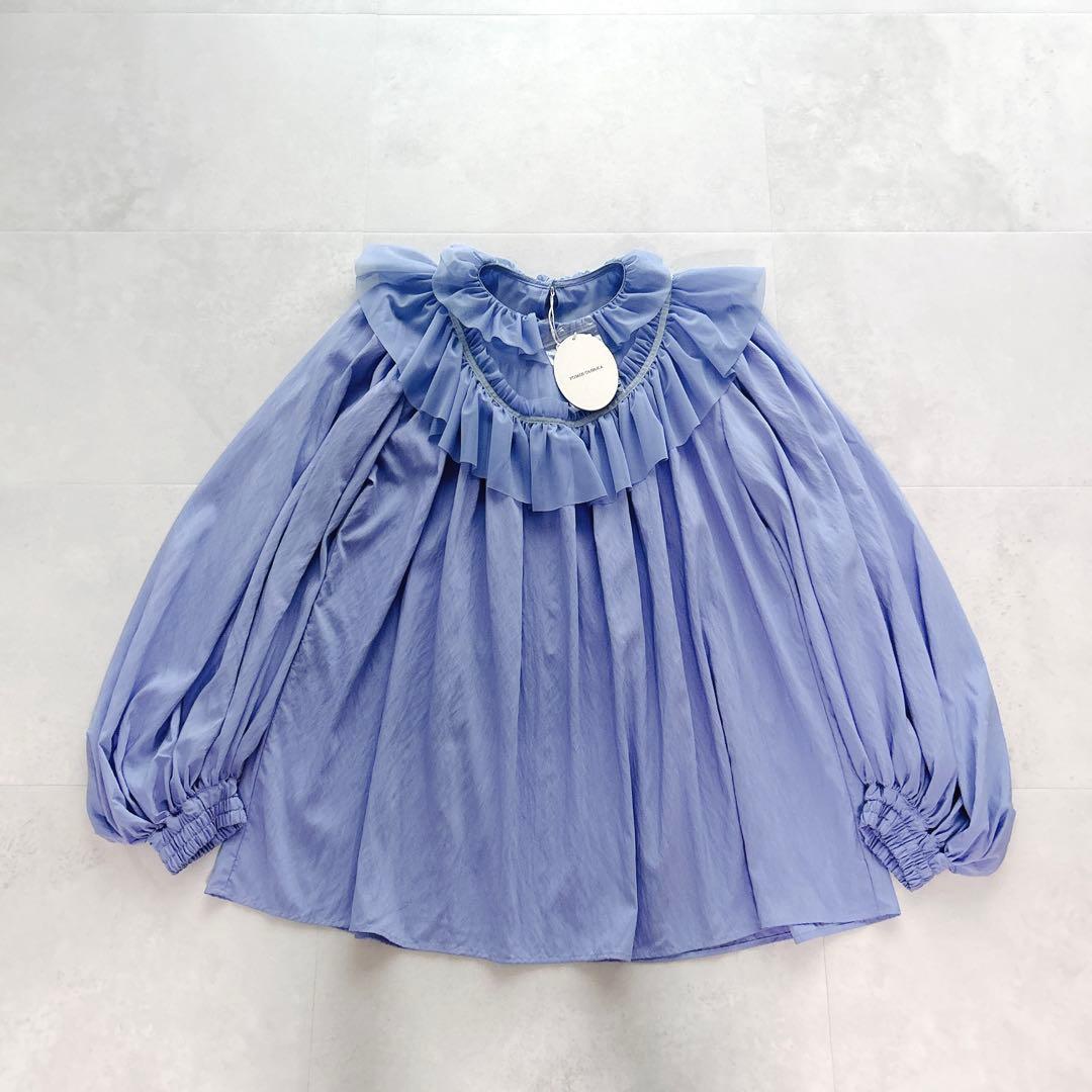 タグ付✨24SS✨現行　フミエタナカ　シアーギャザーシャツ　ブルー　フリル