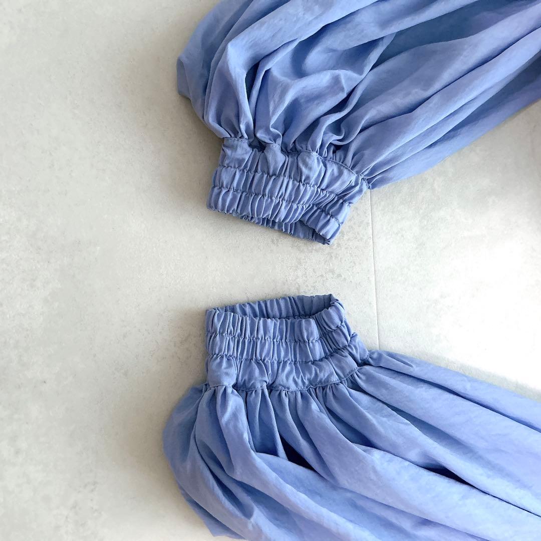タグ付✨24SS✨現行　フミエタナカ　シアーギャザーシャツ　ブルー　フリル