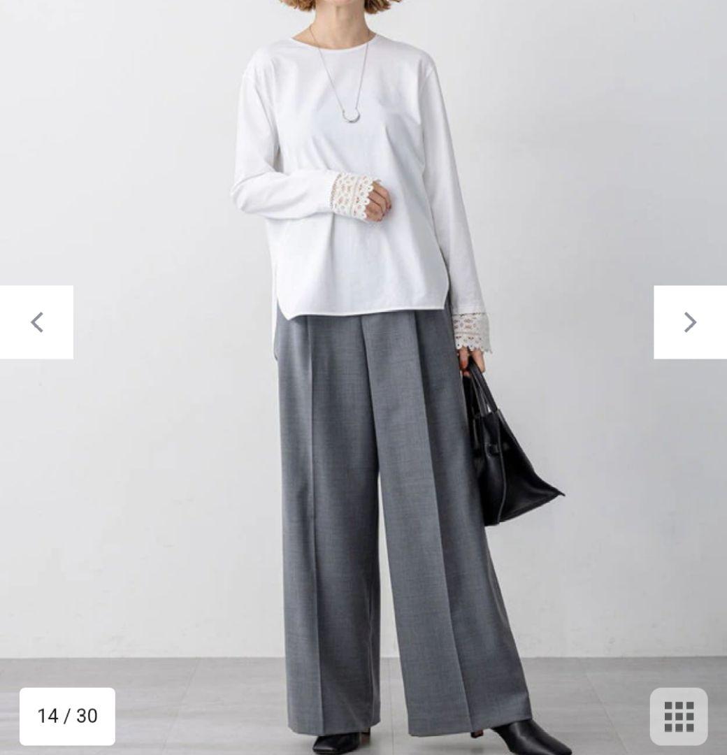 23区【洗える】ナチュラルコットンベア レースレイヤード カットソー