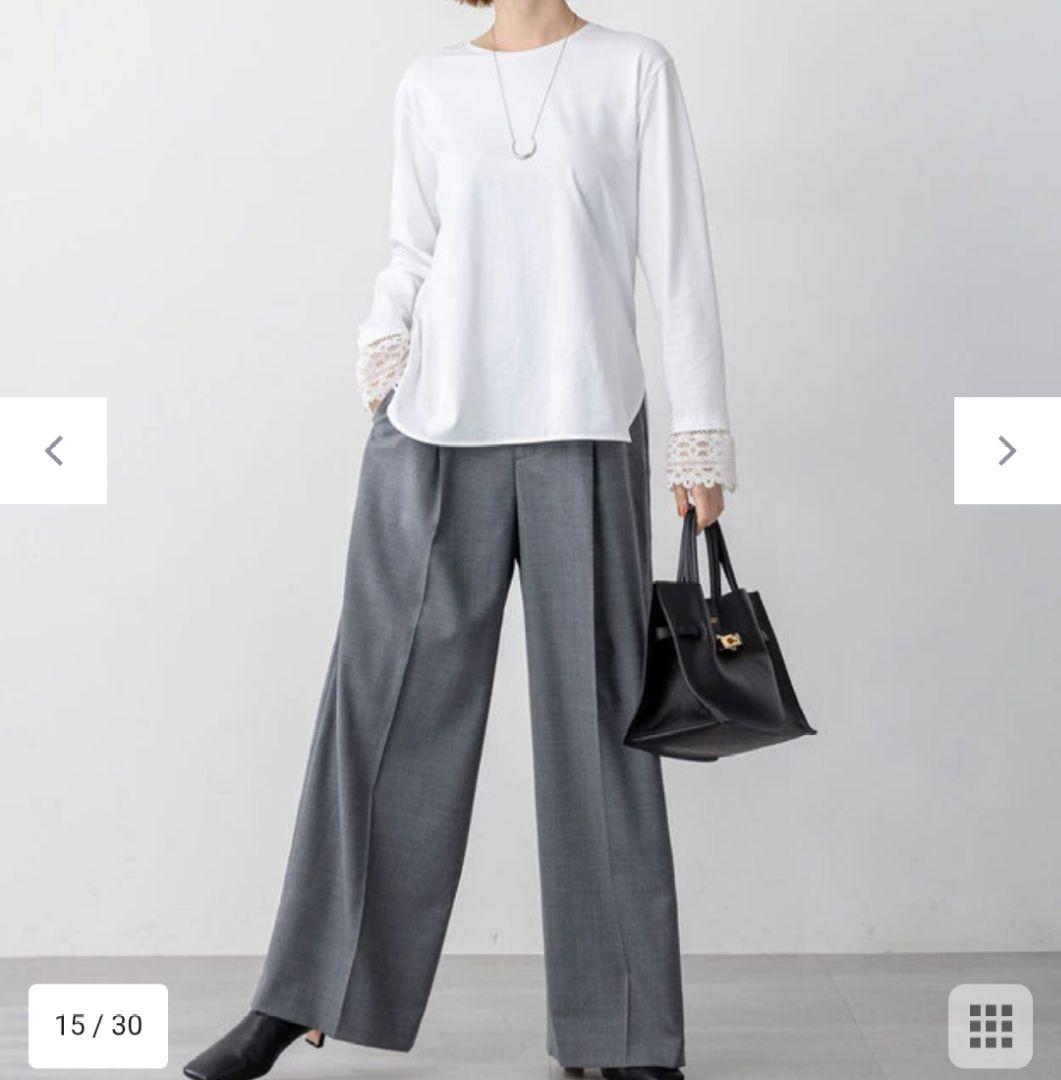 23区【洗える】ナチュラルコットンベア レースレイヤード カットソー