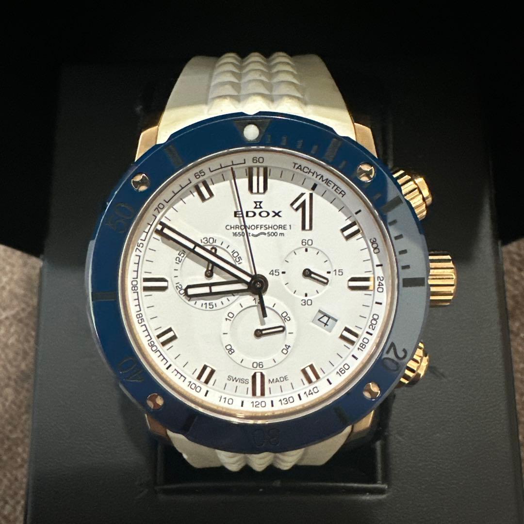 EDOX クロノオフショア1 ホワイト/ブルー/ゴールド