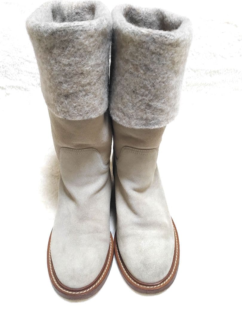 ITALY美品！CHANEL スエードレザーブーツ ベージュ38Cシャネル