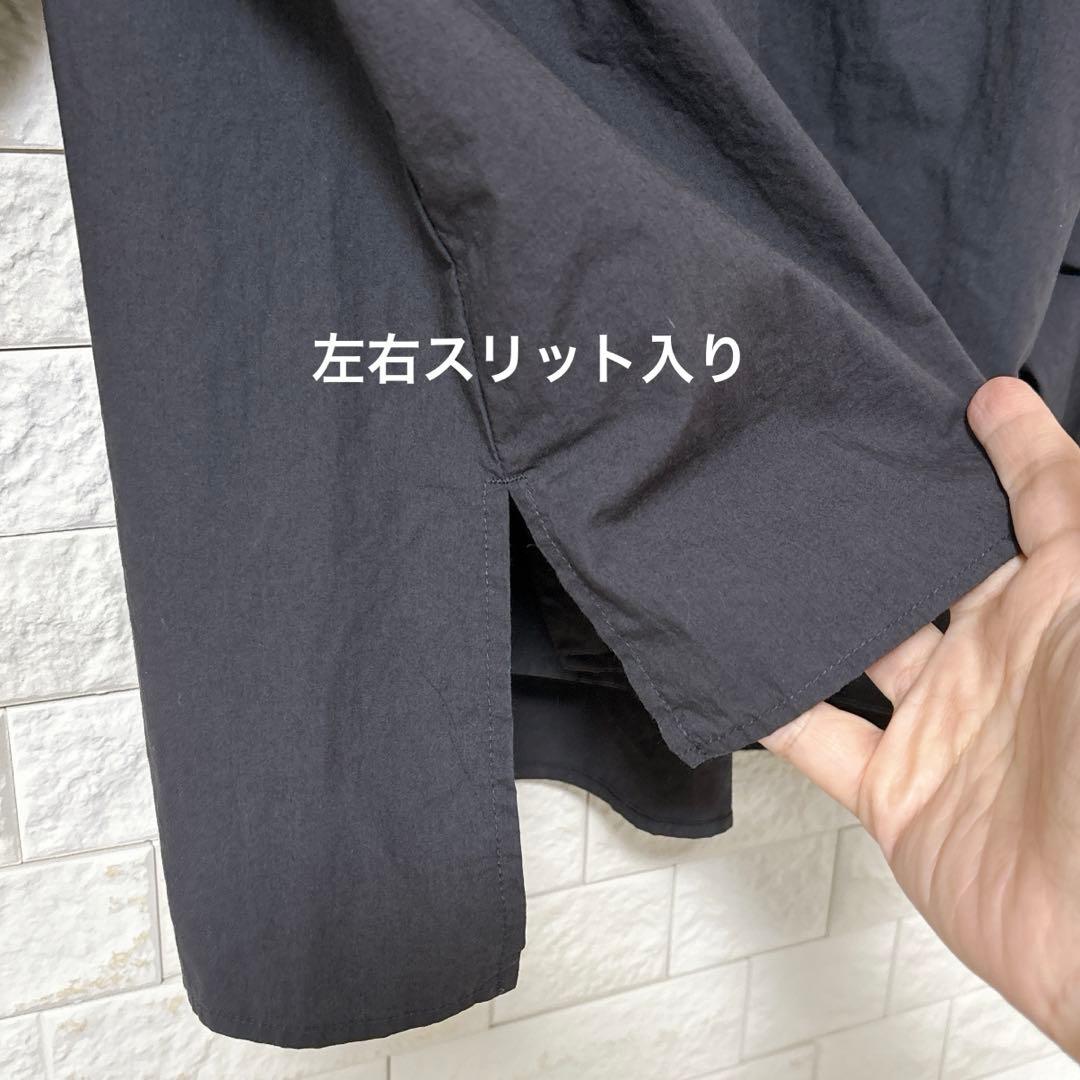 pot and tea 釦たくさんブラウス ノーカラー 濃グレー スミクロ　M