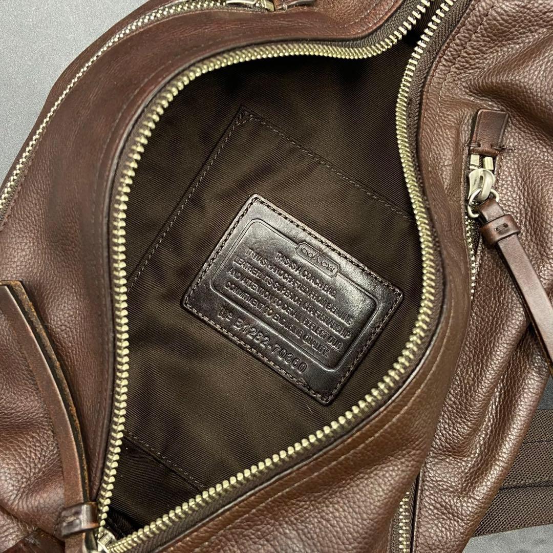 【美品】コーチ ボディバッグ ダークブラウン レザー 斜めがけ可能