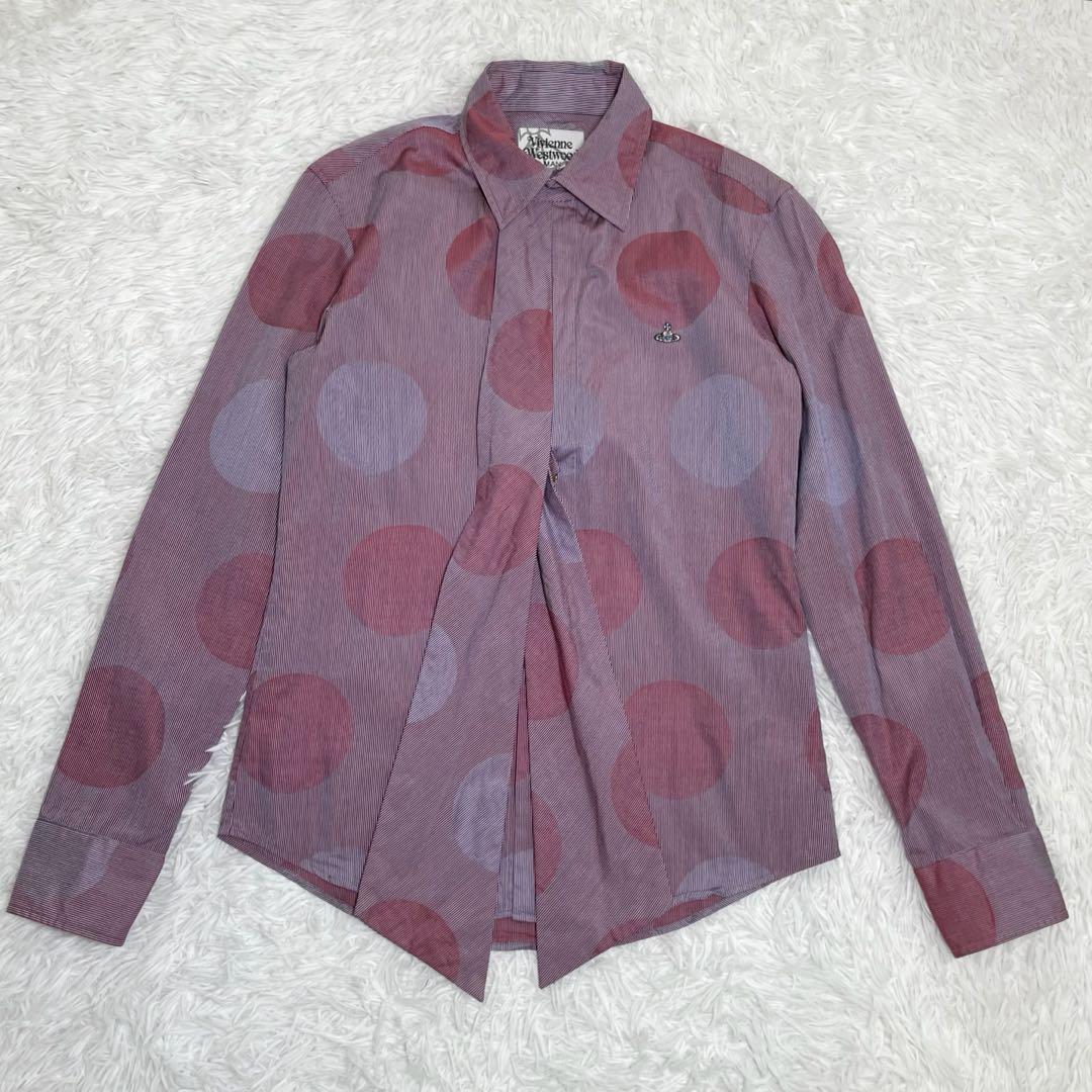 【美品】ヴィヴィアンウエストウッド　変形長袖シャツ・ドット柄・オーブロゴ刺繍・M