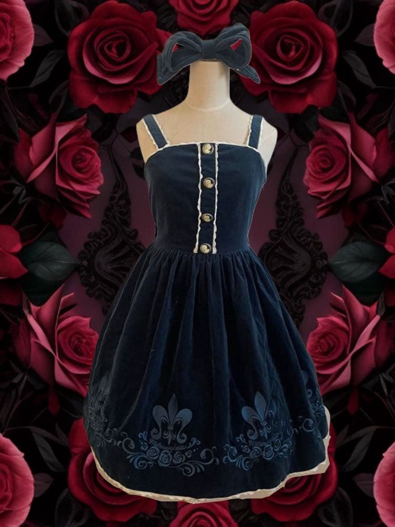 レア！メタモル*刺繍入り別珍ジャンパースカート＋リボンヘッドドレス*百合の紋章