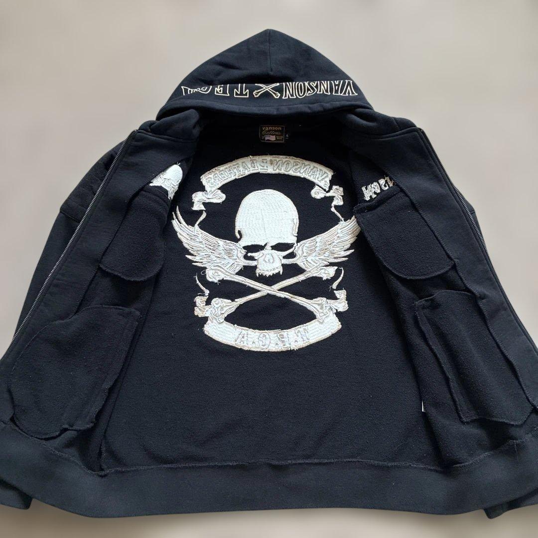 VANSON T.F.O.A スカル刺繍　スウェットパーカー XL