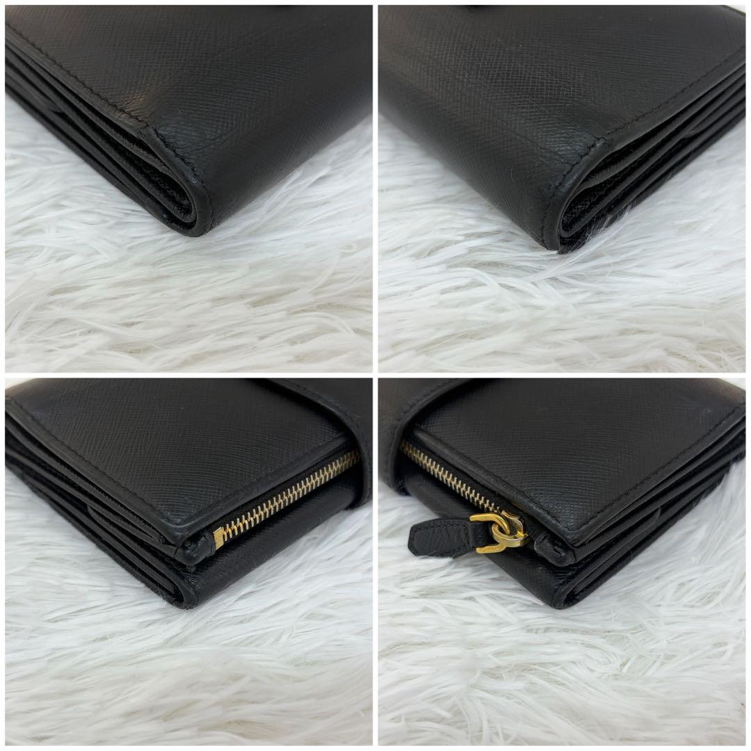 美品✨️プラダ 長財布 折り財布 レザー サフィアーノ ブラック 金ロゴ