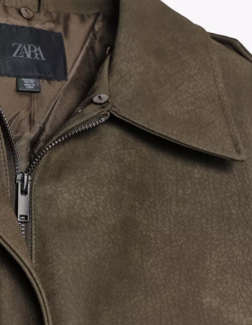 ASK 様ZARA カーキ　デタッチャブルカラー　スエード風JKファー取り外し可