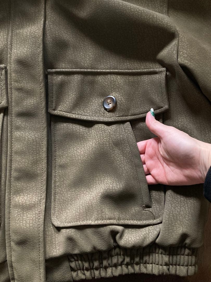 ASK 様ZARA カーキ　デタッチャブルカラー　スエード風JKファー取り外し可