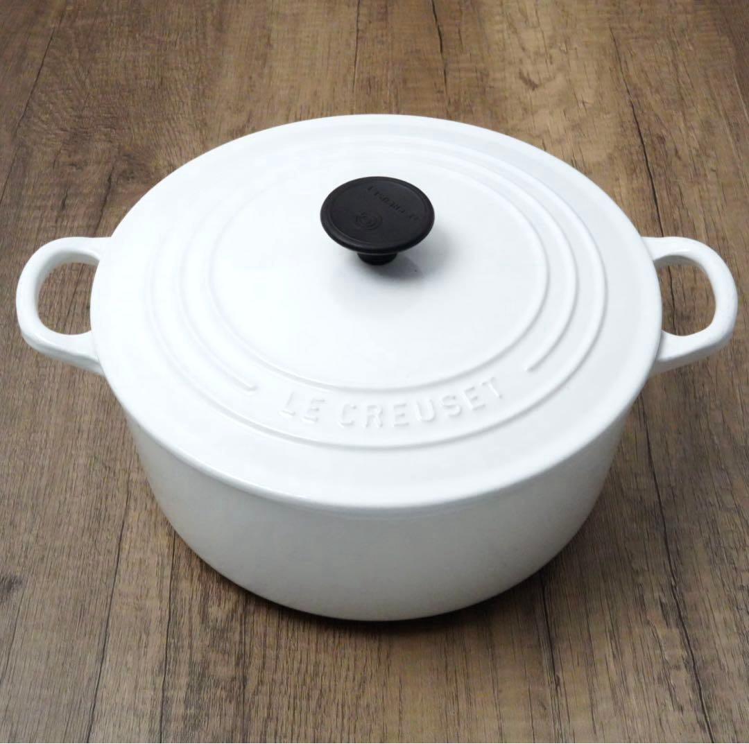 【美品】LE CREUSET　ココット ロンド ホワイト　22cm
