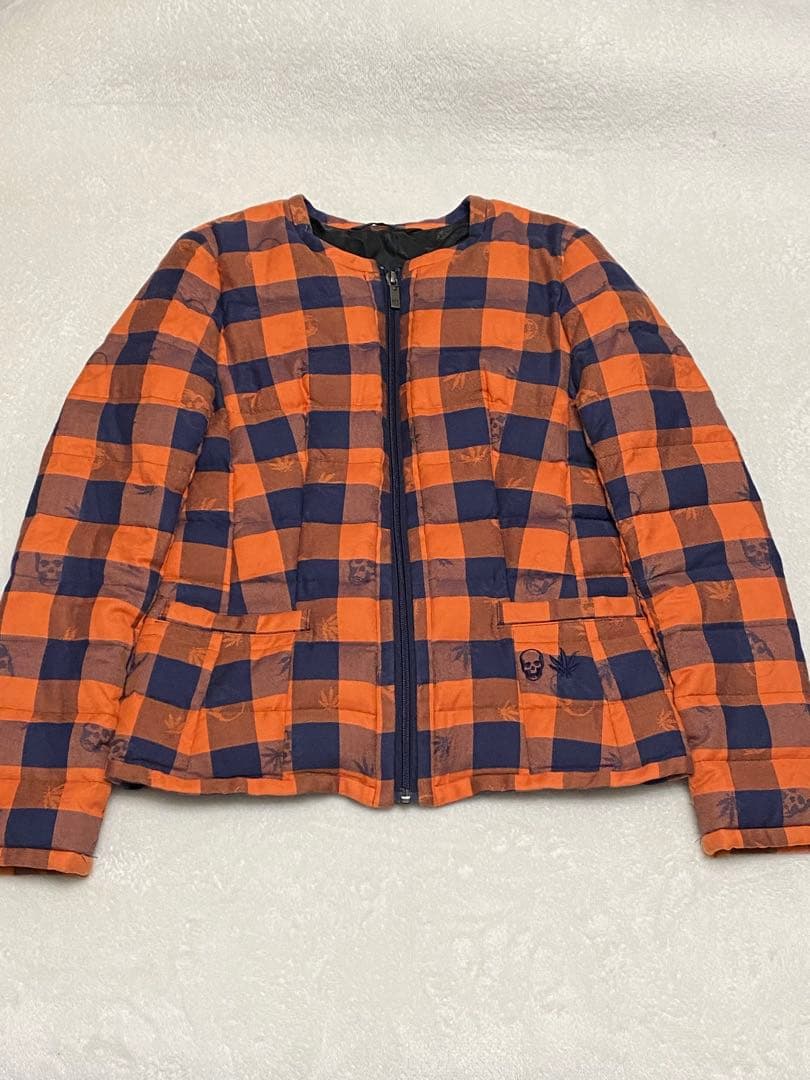 ルシアンぺラフィネ レディースダウンジャケット オレンジブロックチェック XS