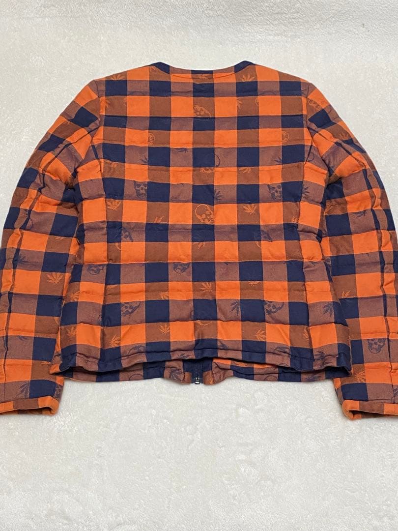 ルシアンぺラフィネ レディースダウンジャケット オレンジブロックチェック XS