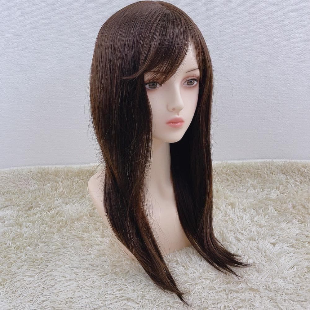人毛100% フルウィッグ 医療用 ロング ストレート ブラウン 茶髪 60cm