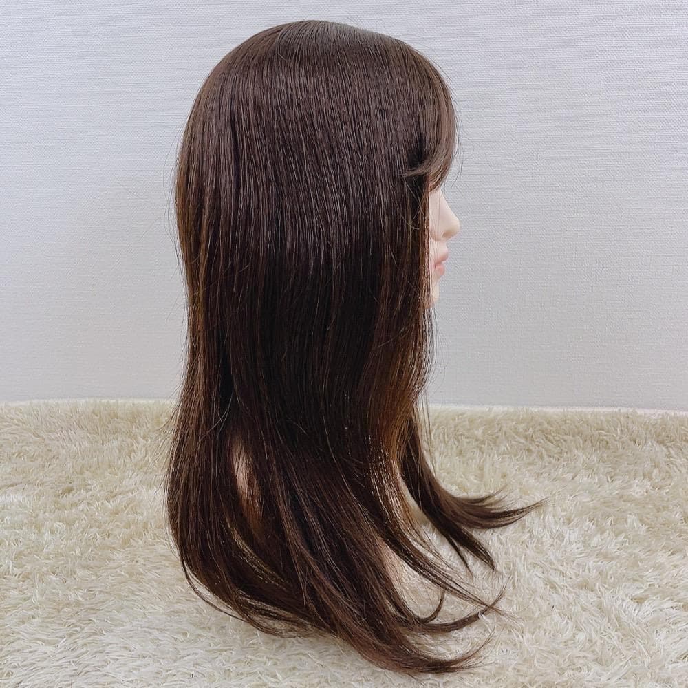 人毛100% フルウィッグ 医療用 ロング ストレート ブラウン 茶髪 60cm