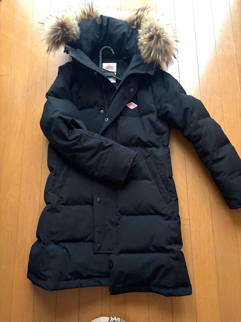 DANTON フード付きブラックロングダウンジャケット 36