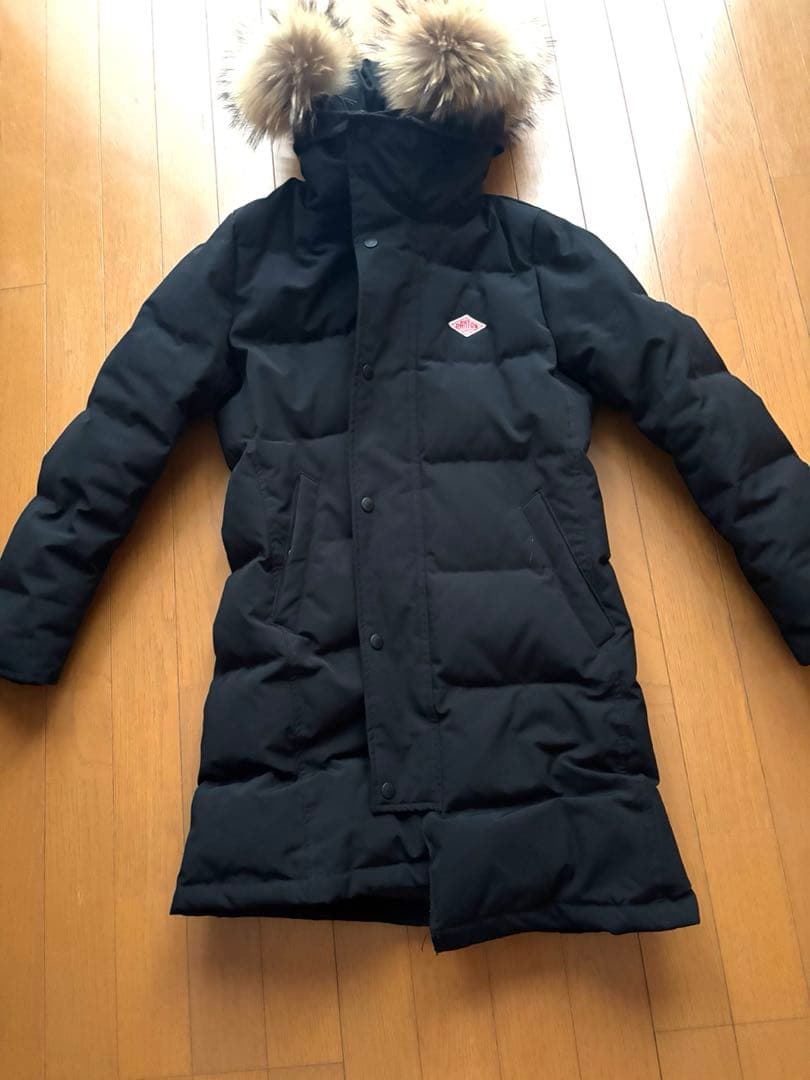 DANTON フード付きブラックロングダウンジャケット 36