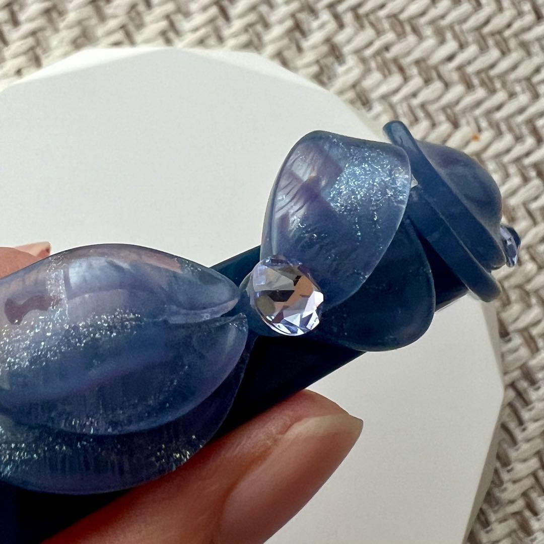 【新品未使用】alexandre de paris リボン　バレッタ　ネイビー