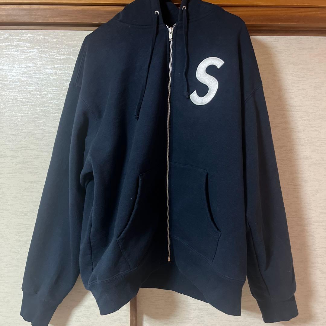 Supreme Sロゴ ジップパーカー ネイビー