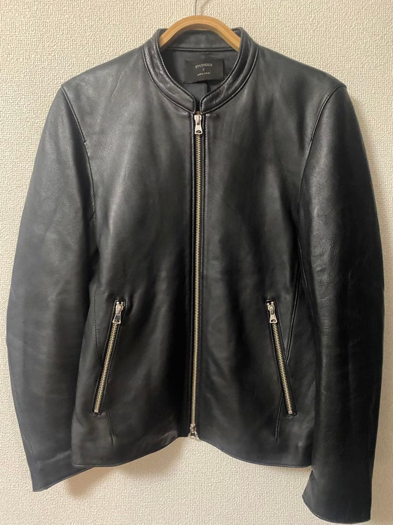 【美品】STUDIOUS シングルライダースジャケット ラムレザーブルゾン