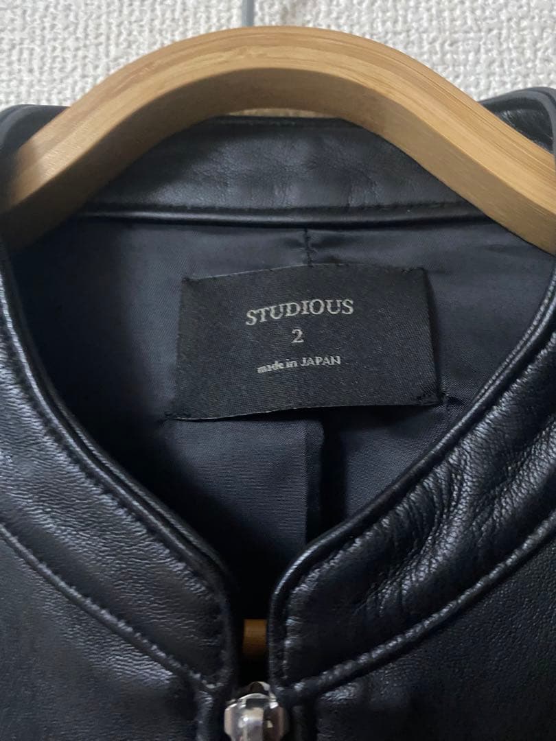 【美品】STUDIOUS シングルライダースジャケット ラムレザーブルゾン