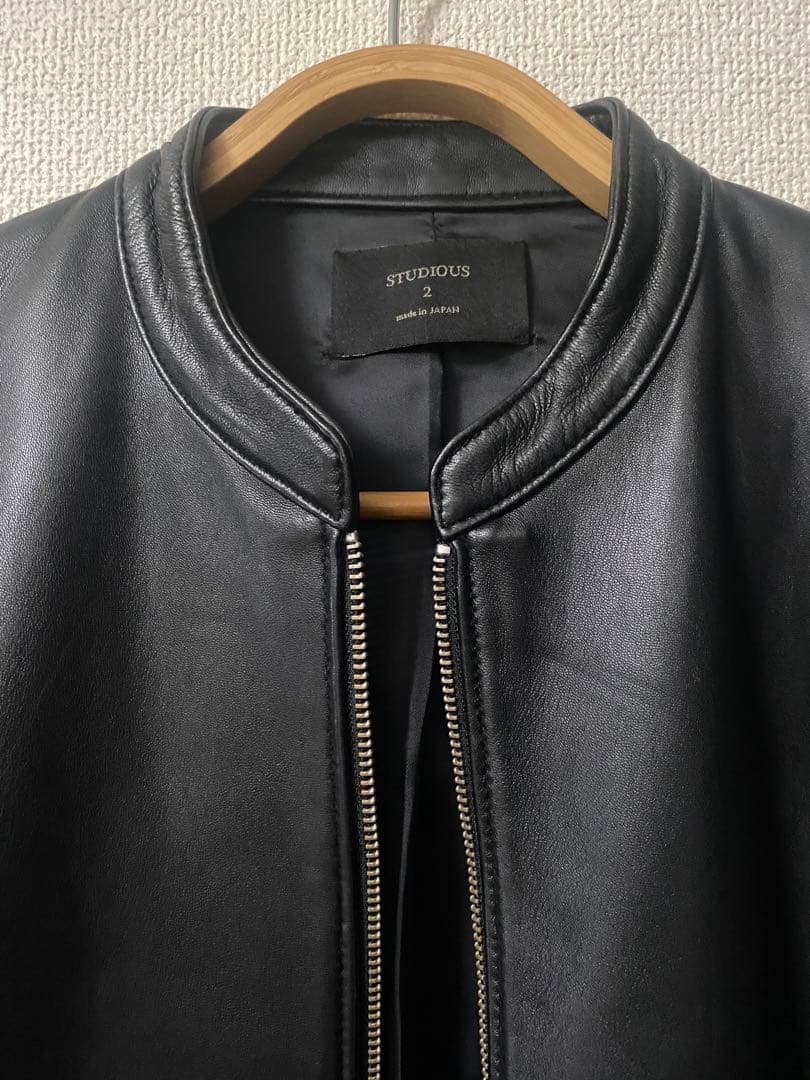 【美品】STUDIOUS シングルライダースジャケット ラムレザーブルゾン