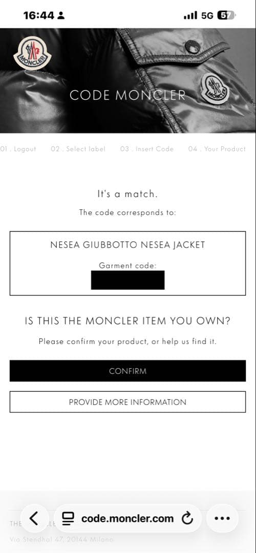 中古良品 モンクレール NESEA ネセア 1 QRコード鑑定済 ブラック 黒