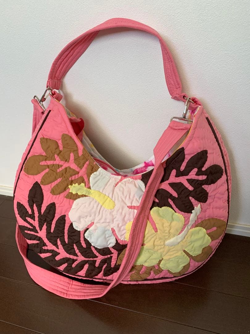 ハワイアンキルト 2WAYバッグ　ピンク/ハイビスカス