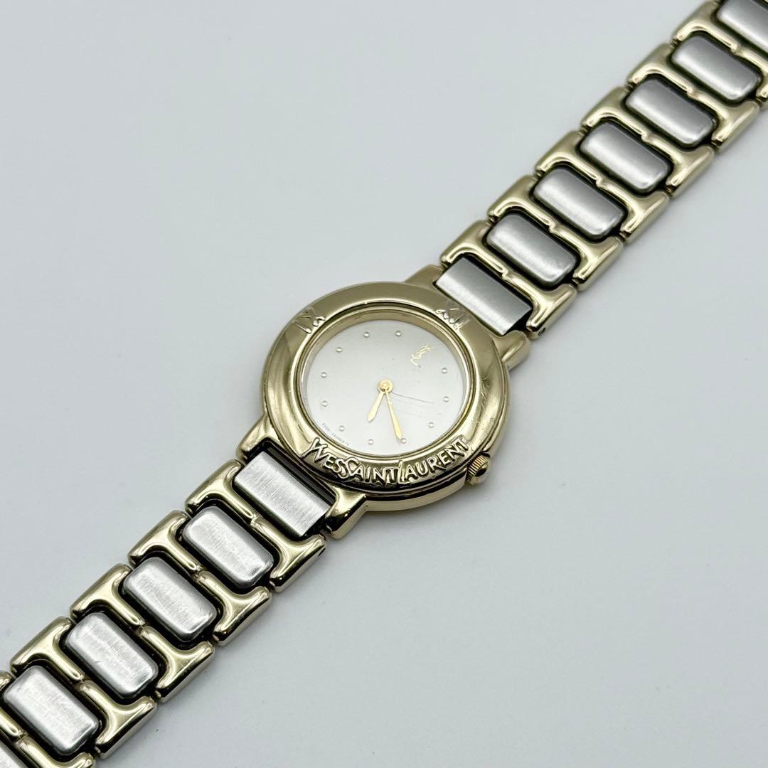 ✨新品電池・稼働✨サンローラン 腕時計 クォーツ ラウンド コンビ 箱付