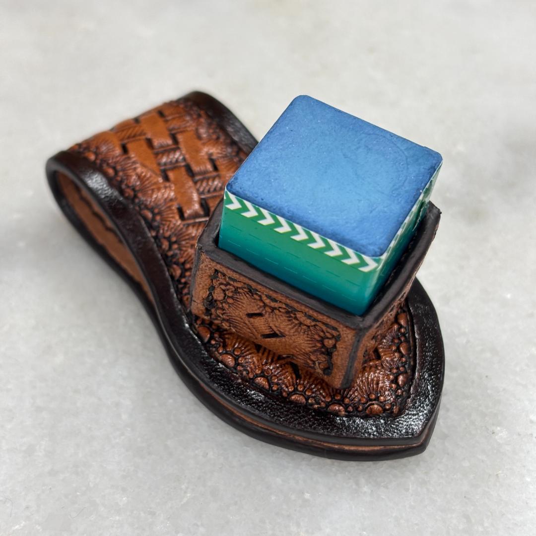 レザーカービング バスケット柄 ビリヤード用チョークケース＆ホルダー マグネット