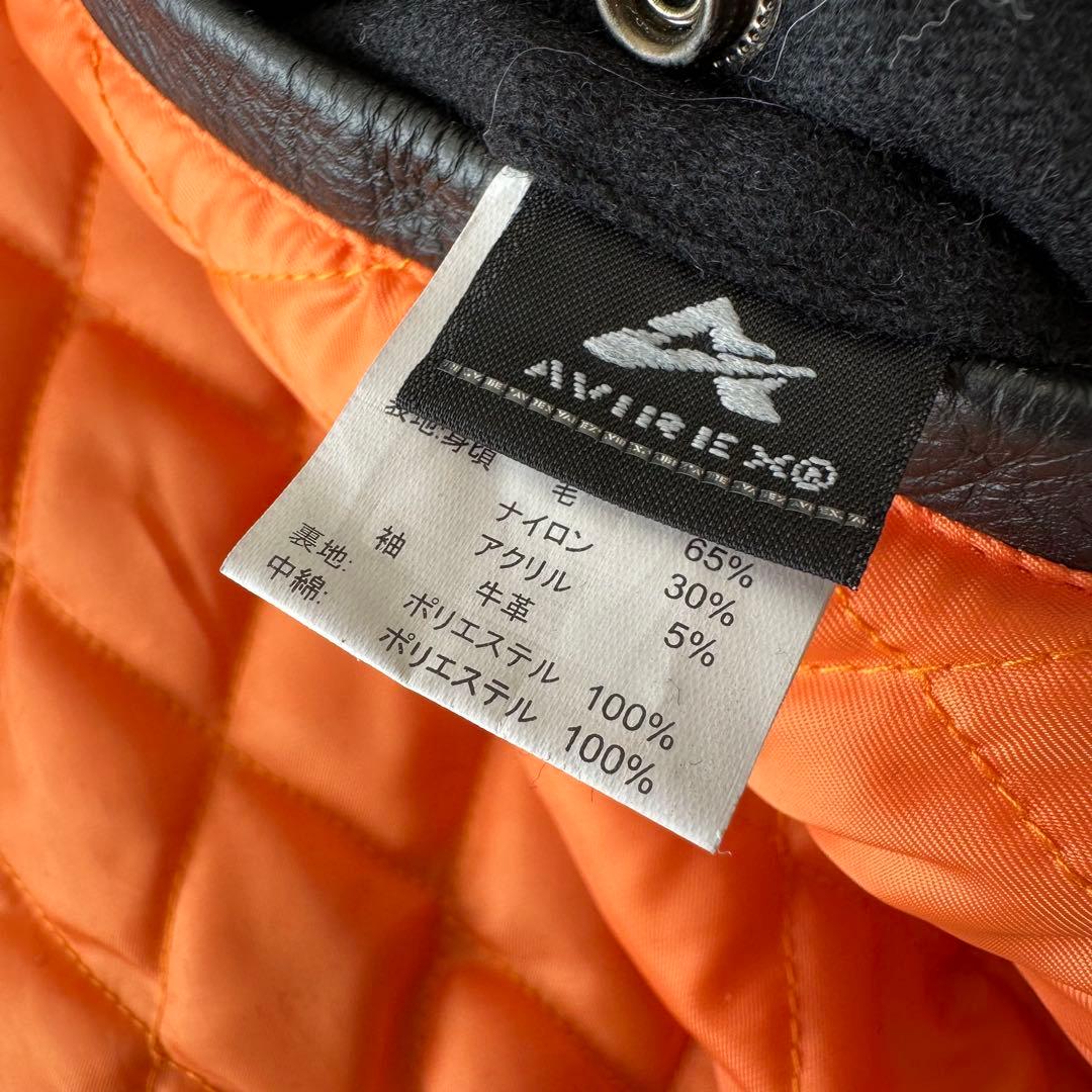 AVIREX スタジャン 袖切替 レザー ワッペン Freeサイズ 刺繍ロゴ