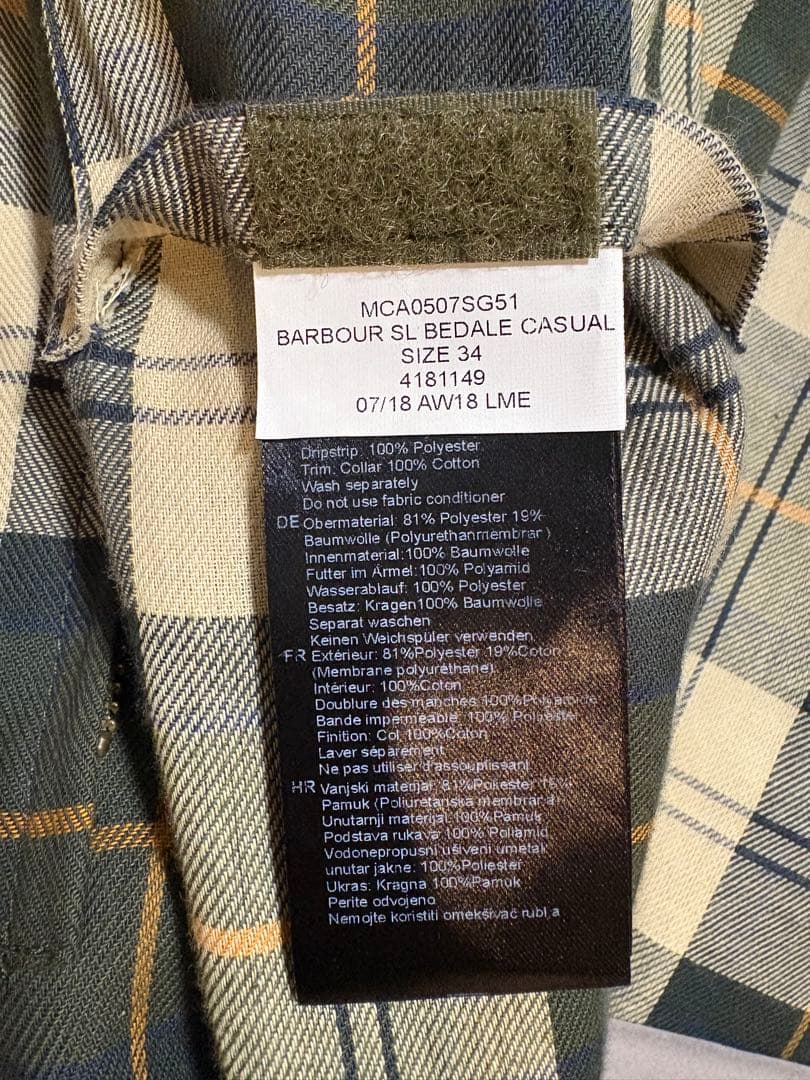 BARBOUR Bedale SL 34 ノンワックス ビデイル スリムフィット
