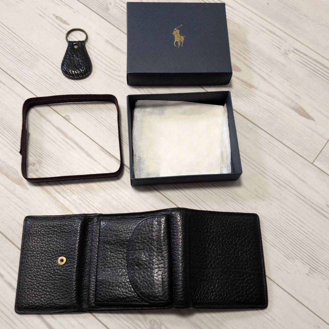 ポロ ラルフ ローレン 黒レザー3つ折り財布(当時物)