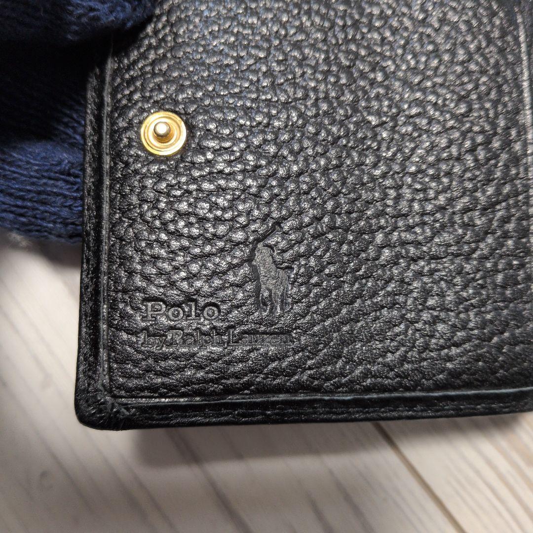ポロ ラルフ ローレン 黒レザー3つ折り財布(当時物)