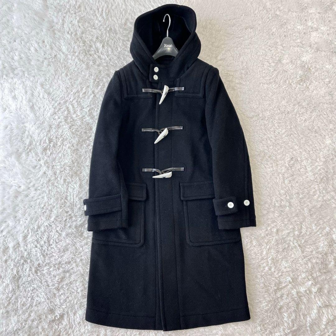 極美品 ハイク ダッフルコート ロング ヘリンボーン メルトン 白トグル 黒 L